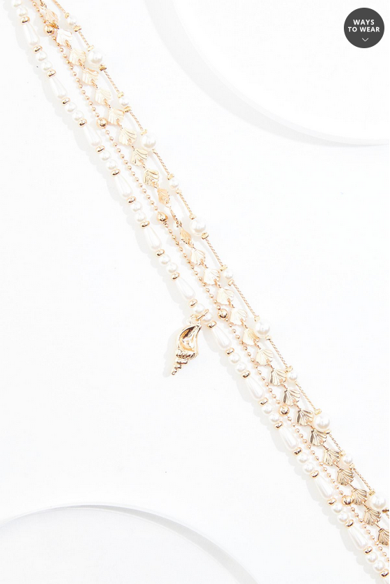 Cato Fashions Gold Seashell Pearl Layered Anklet