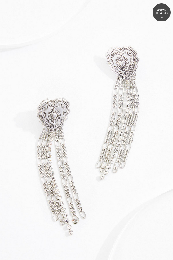 Cato Fashions Statement Heart Chain Earrings