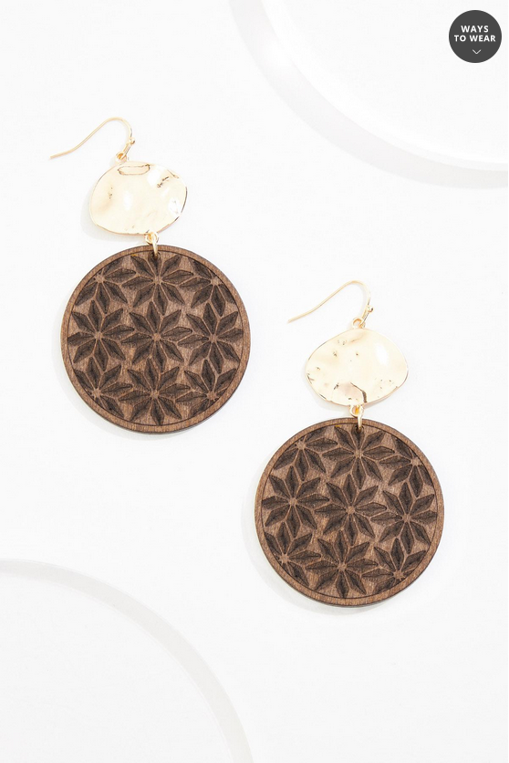 Cato Fashions Etched Flower Wood Drop Earrings