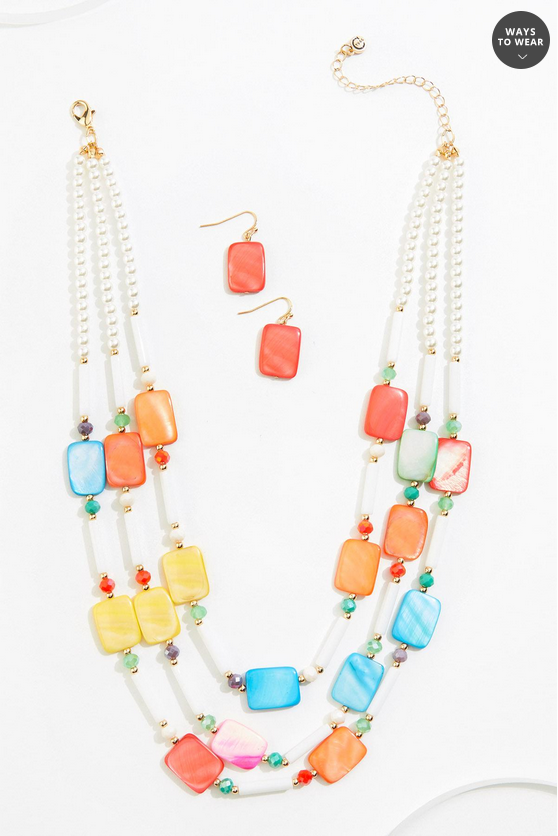 Cato Fashions Multicolor Shell Pearl Beaded Necklace Set