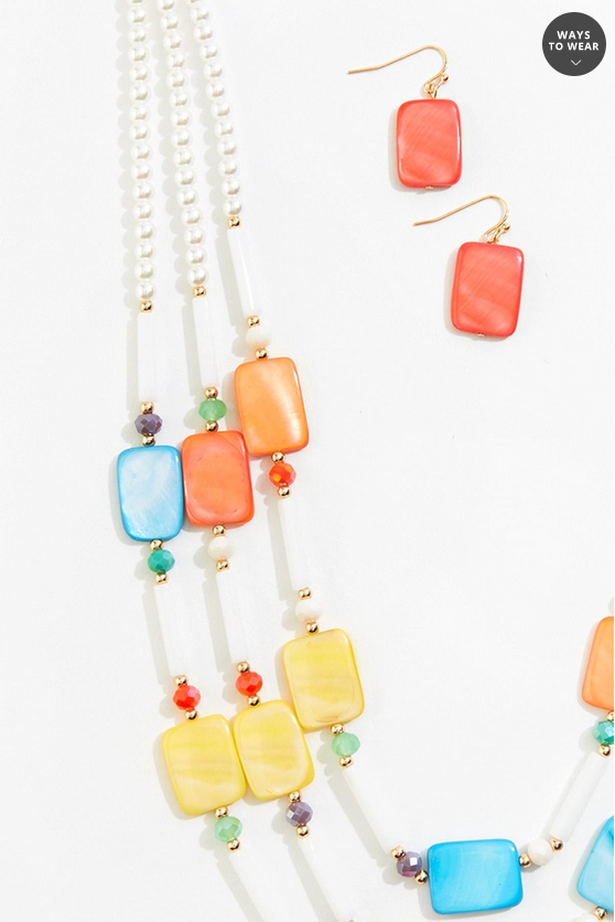 Cato Fashions Multicolor Shell Pearl Beaded Necklace Set