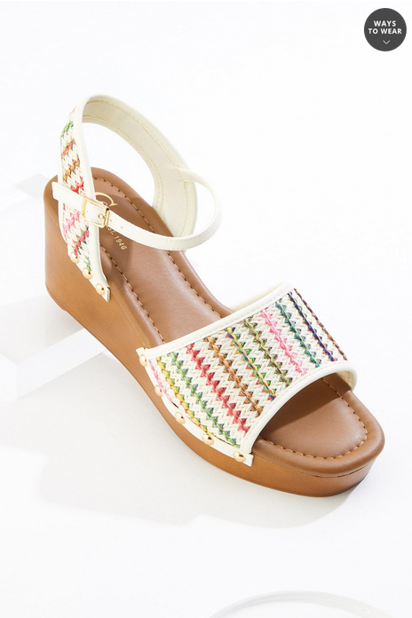 Cato Fashions Wide Width Raffia Wood Wedge Sandals