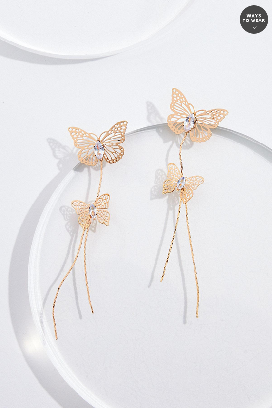 Cato Fashions Gold Butterfly Tassel Linear Earrings