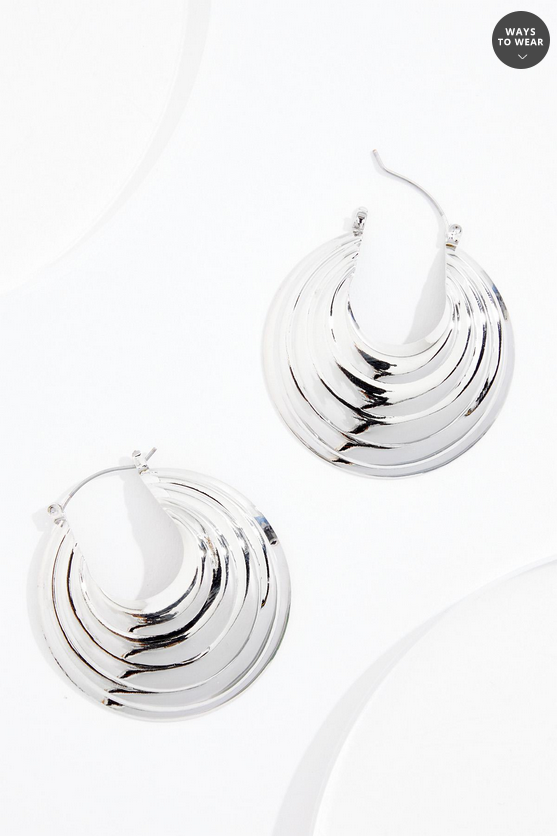 Cato Fashions Silver Ribbed Circle Hoop Earrings