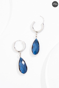 Cato Fashions Navy Tear Charm Silver Hoop Earrings