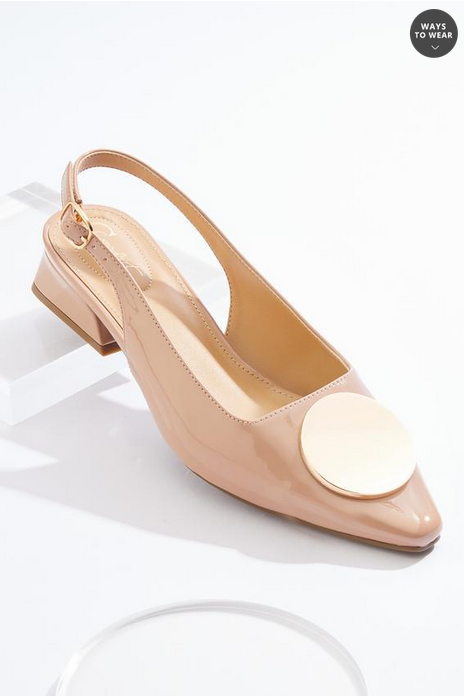 Cato Fashions Wide Width Gold Ornament Patent Slingback Pumps