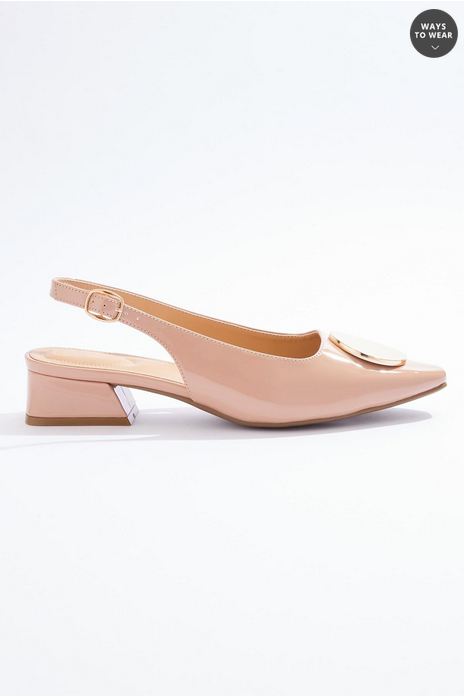 Cato Fashions Wide Width Gold Ornament Patent Slingback Pumps