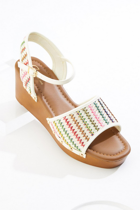 Cato Fashions Raffia Wood Wedge Sandals