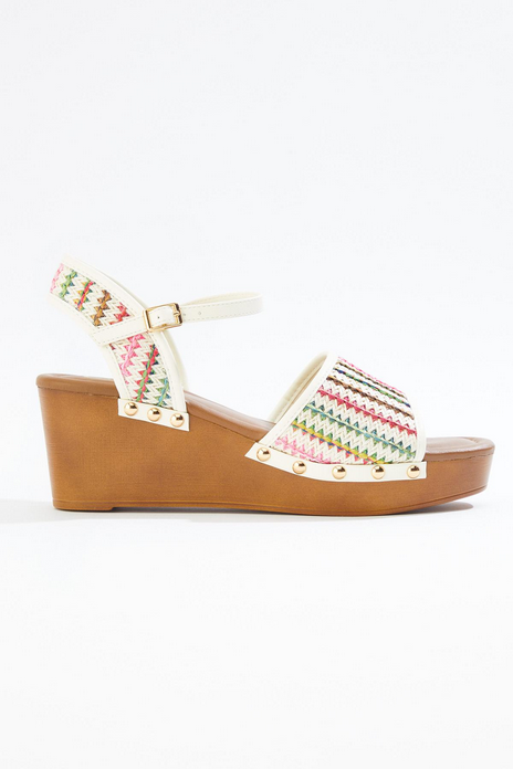 Cato Fashions Raffia Wood Wedge Sandals