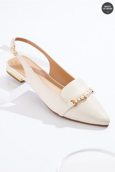 Cato Fashions Wide Width Pearl Hardware Slingback Flats