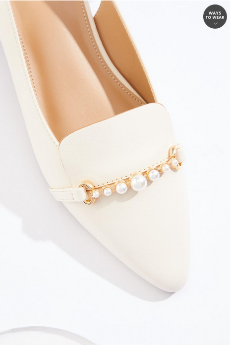 Cato Fashions Wide Width Pearl Hardware Slingback Flats