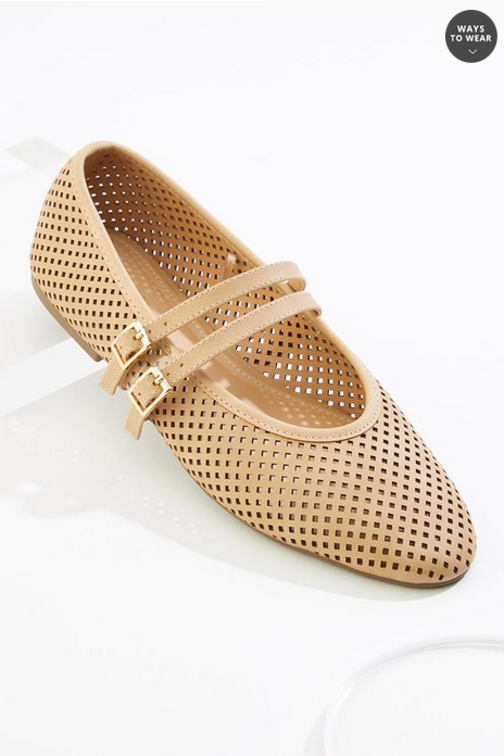 Cato Fashions Wide Width Laser Cut Double Band Mary Jane Flats