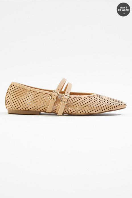 Cato Fashions Wide Width Laser Cut Double Band Mary Jane Flats
