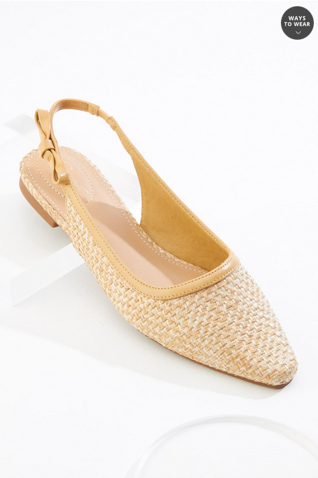 Cato Fashions Classic Raffia Bow Slingback Flats