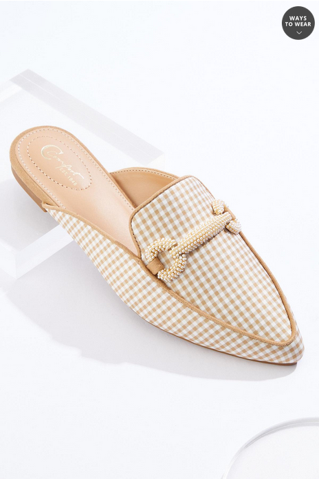 Cato Fashions Gingham Pearl Embellished Flats