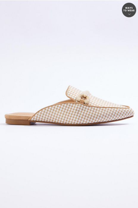 Cato Fashions Gingham Pearl Embellished Flats