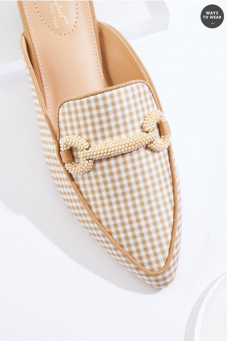 Cato Fashions Gingham Pearl Embellished Flats