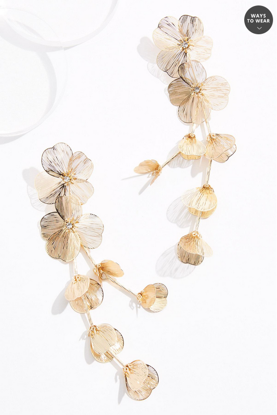 Cato Fashions Gold Flower Linear Statement Earrings