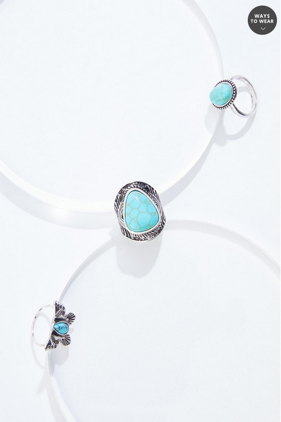 Cato Fashions Semi- Precious Turquoise Butterfly Ring Set