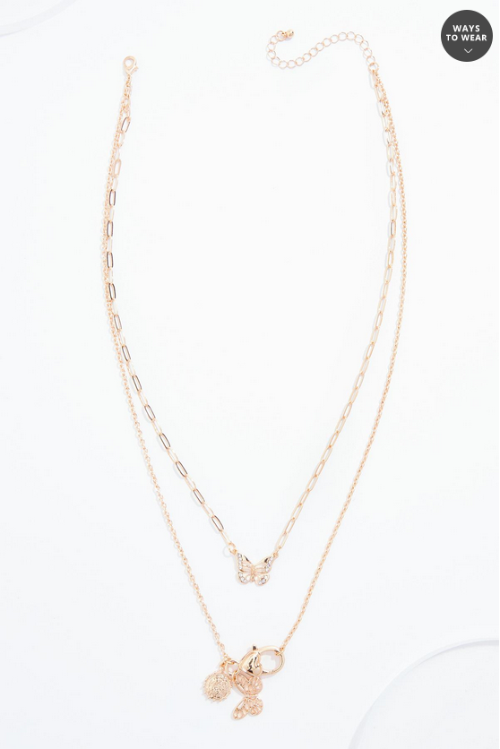 Cato Fashions Gold Layered Butterfly Charm Necklace
