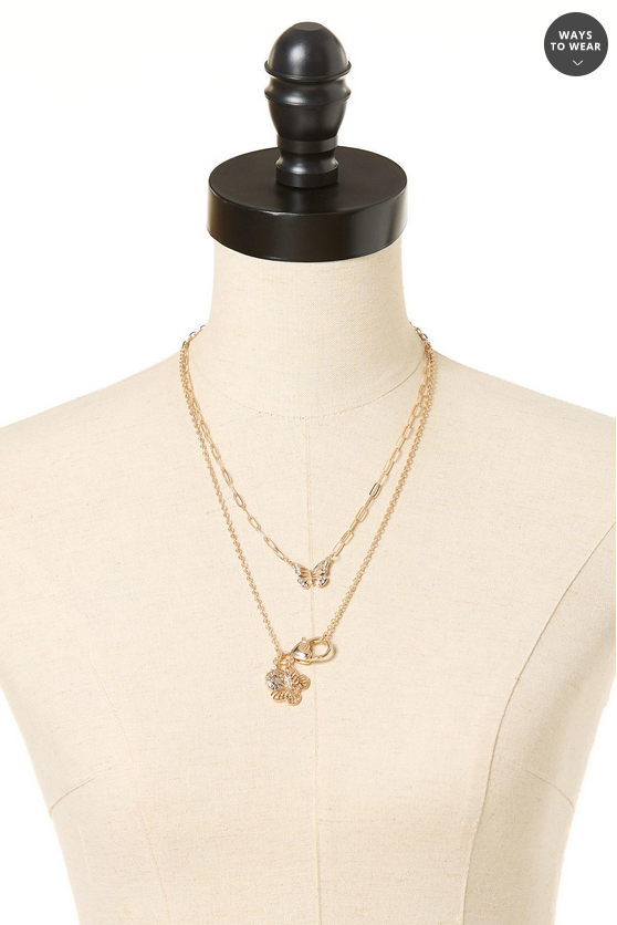 Cato Fashions Gold Layered Butterfly Charm Necklace