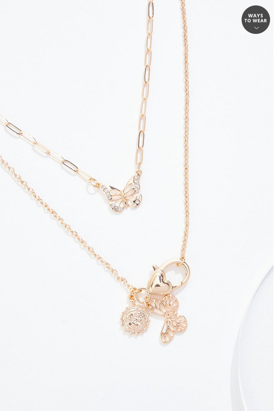 Cato Fashions Gold Layered Butterfly Charm Necklace