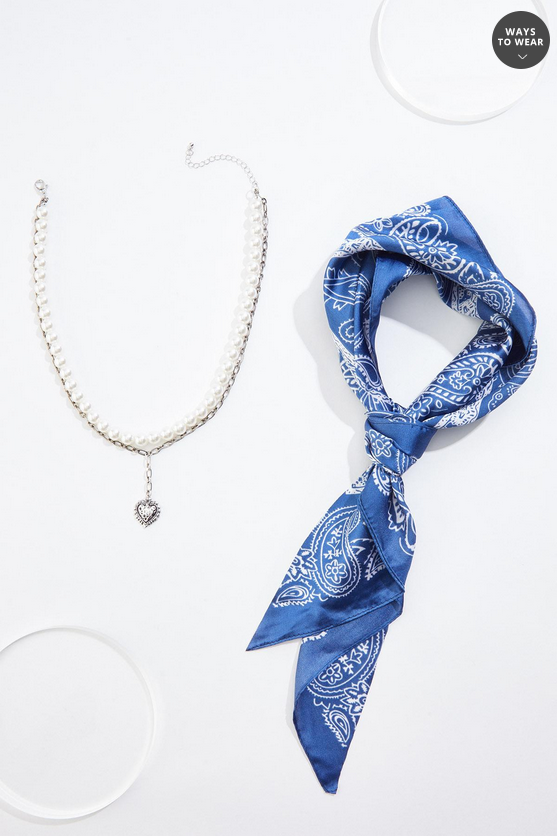 Cato Fashions Rodeo Scarf Pearl Charm Necklace