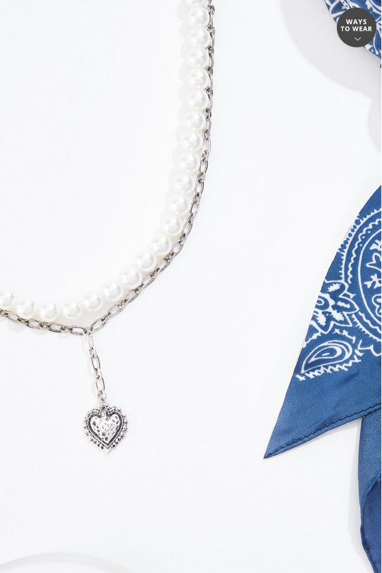 Cato Fashions Rodeo Scarf Pearl Charm Necklace