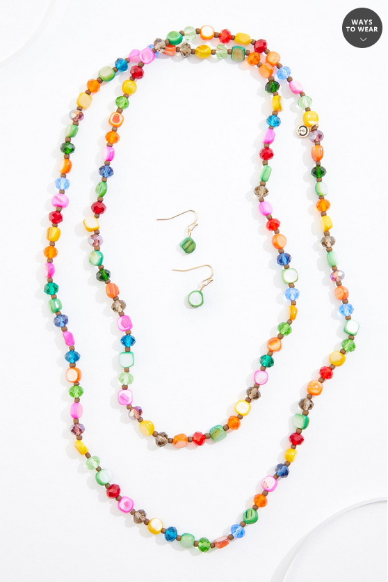 Cato Fashions Multicolor Glass Beaded Opera Necklace Set