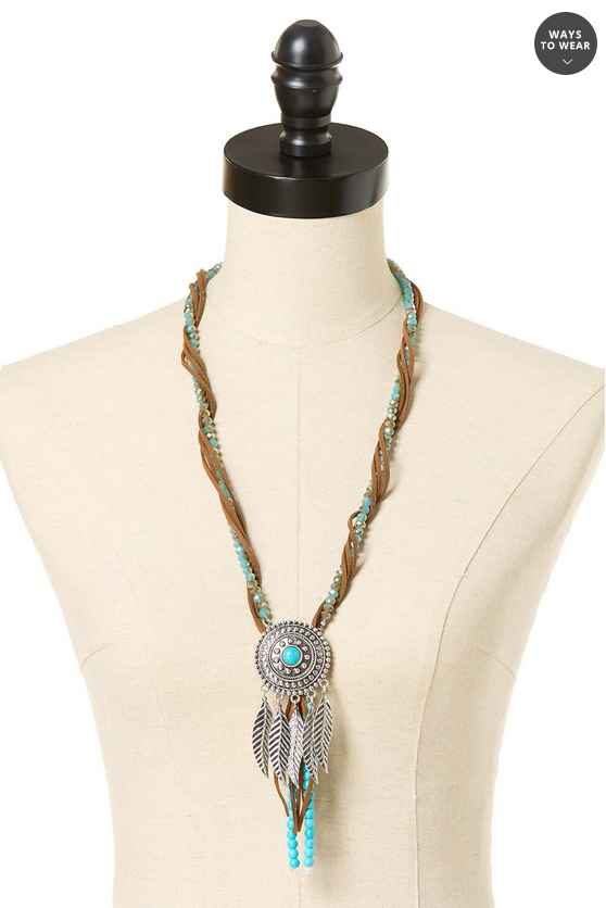 Cato Fashions Semi- Precious Western Dreamcatcher Pendant Necklace