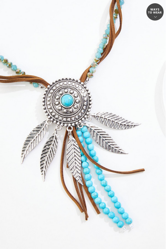 Cato Fashions Semi- Precious Western Dreamcatcher Pendant Necklace