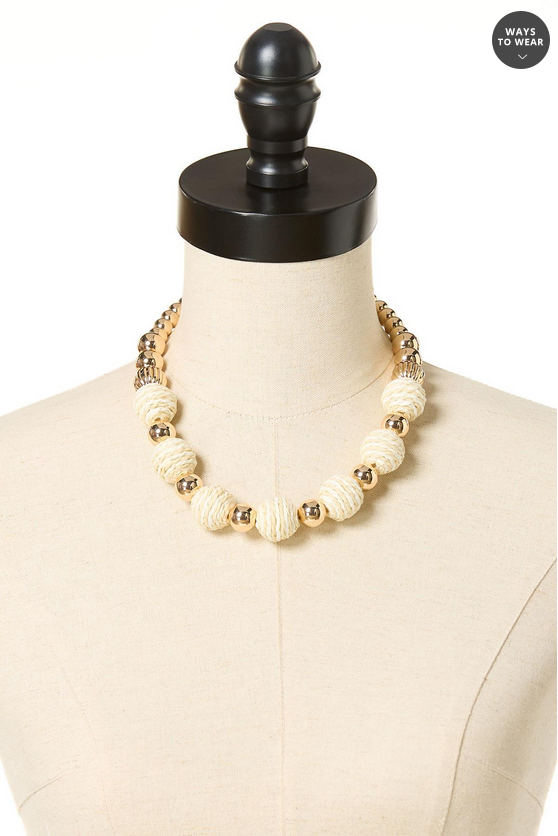 Cato Fashions Raffia Gold Ball Beaded Necklace Set