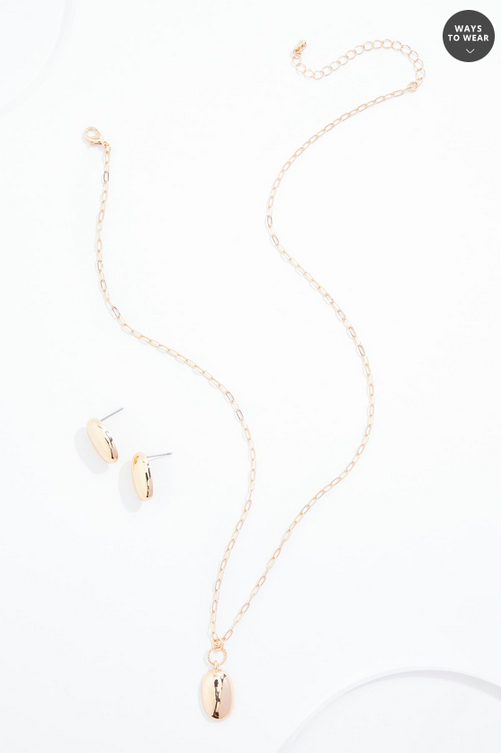 Cato Fashions Delicate Smooth Gold Pendant Necklace Set