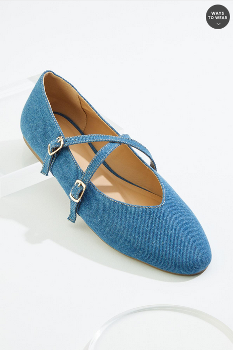 Cato Fashions Double Band Denim Mary Jane Flats