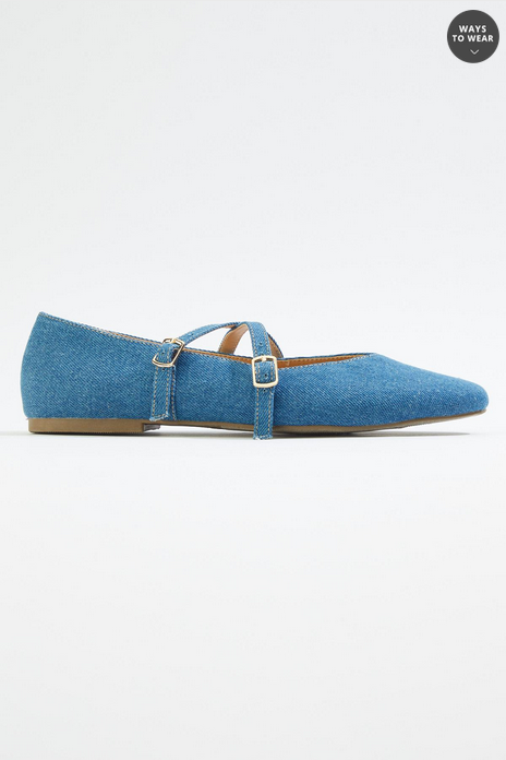 Cato Fashions Wide Width Double Band Denim Mary Jane Flats