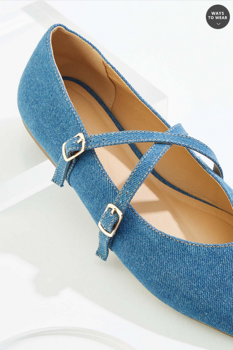 Cato Fashions Wide Width Double Band Denim Mary Jane Flats