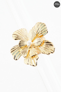 Cato Fashions Ribbed Gold Flower Statement Stretch Ring