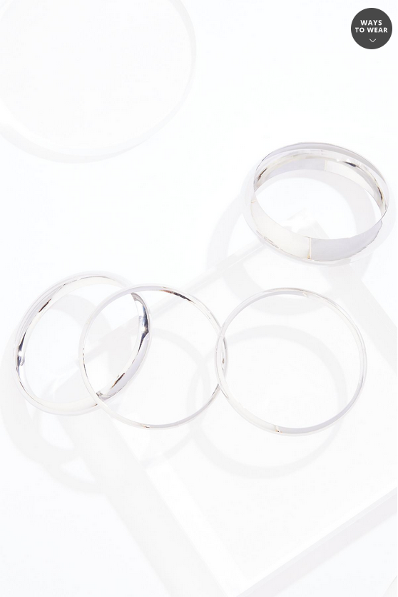 Cato Fashions Smooth Silver Bangle Bracelet Set
