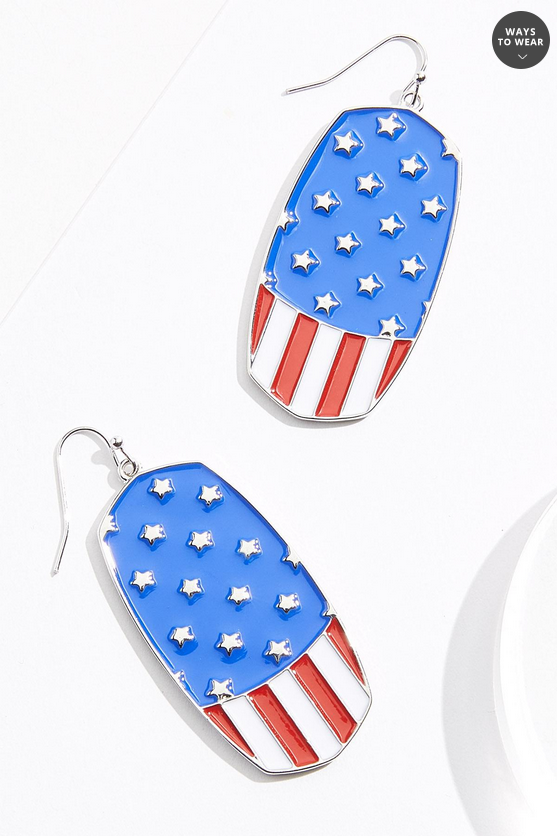 Cato Fashions American Flag Oval Earrings