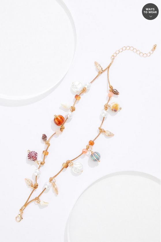 Cato Fashions Seashell Multi Bead Corded Anklet