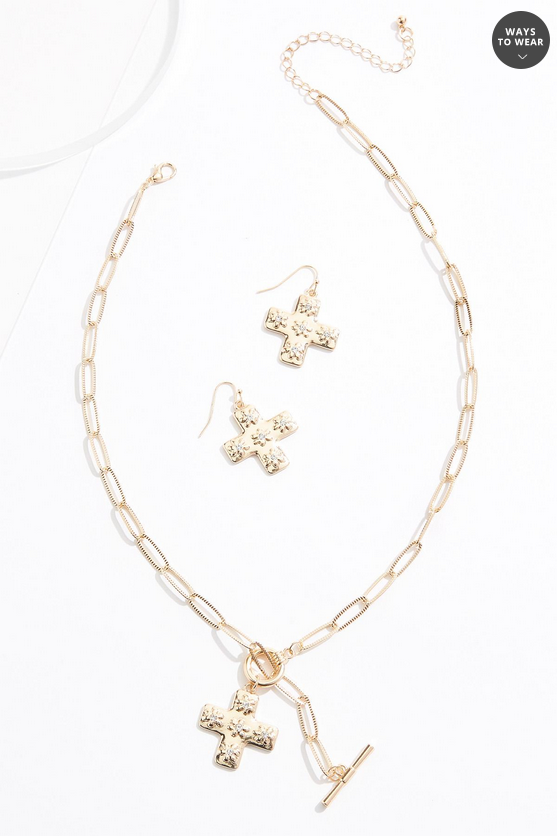 Cato Fashions Delicate Gold Floral Cross Necklace Set