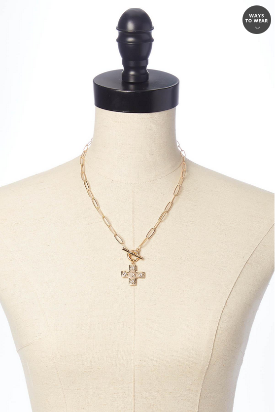 Cato Fashions Delicate Gold Floral Cross Necklace Set