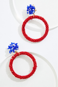 Cato Fashions Clip- On Seed Bead Americana Hoop Dangly Earrings