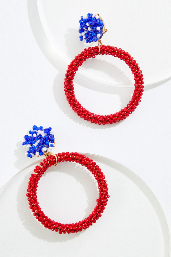 Cato Fashions Clip- On Seed Bead Americana Hoop Dangly Earrings