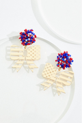 Cato Fashions Gold American Flag Bow Dangly Earrings