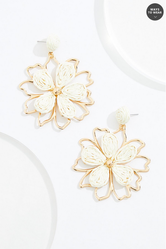 Cato Fashions Raffia Gold Stacked Floral Earrings