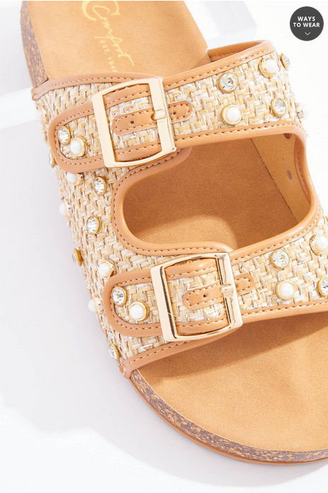 Cato Fashions Embellished Raffia Sandals