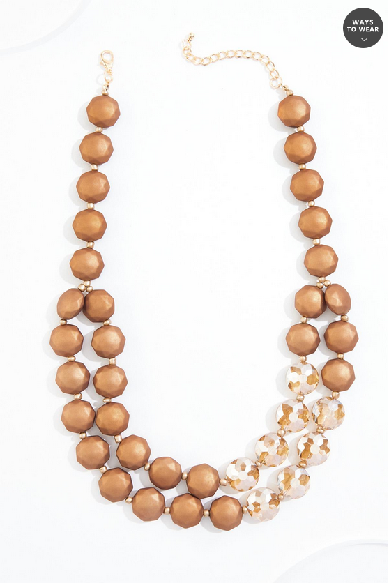 Cato Fashions Textured Brown Beaded Layered Necklace