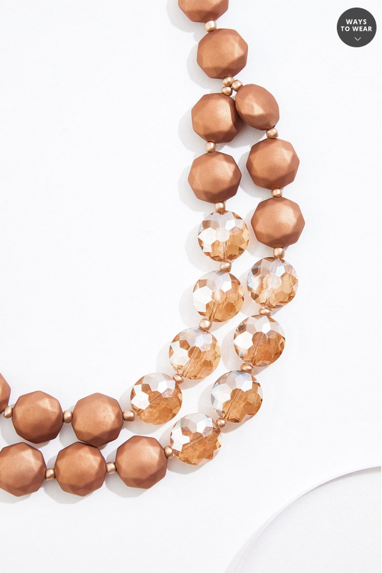 Cato Fashions Textured Brown Beaded Layered Necklace