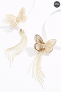 Cato Fashions Gold Butterfly Front Back Tassel Earrings